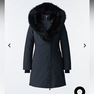MACKAGE Trish down coat with blue fox fur Signature Collar, Like New, Black, S/P